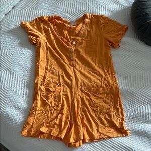 Orange Button-Front Romper